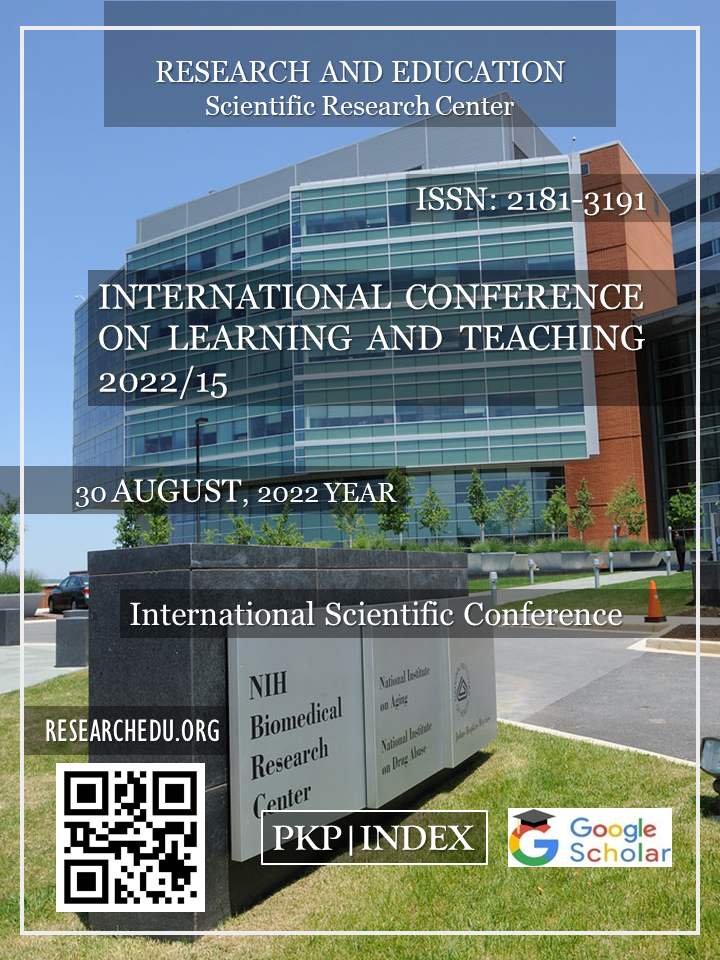 					View Vol. 1 No. 15 (2022): INTERNATIONAL  СONFERENCE  ON  LEARNING  AND  TEACHING 2022/15
				