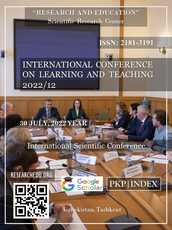					View Vol. 1 No. 12 (2022): INTERNATIONAL  СONFERENCE  ON  LEARNING  AND  TEACHING 2022/12
				