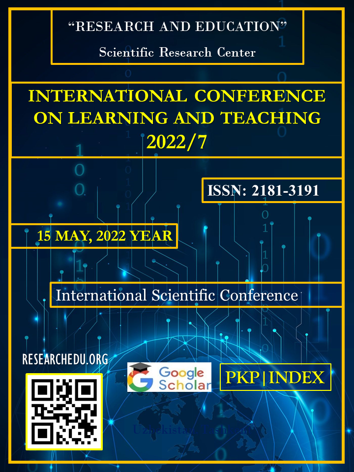 					View Vol. 1 No. 7 (2022): INTERNATIONAL  СONFERENCE  ON  LEARNING  AND  TEACHING 2022/7
				