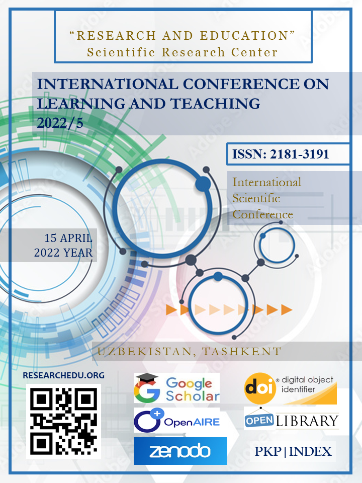					View Vol. 1 No. 5 (2022): INTERNATIONAL  СONFERENCE  ON  LEARNING  AND  TEACHING 2022/5
				