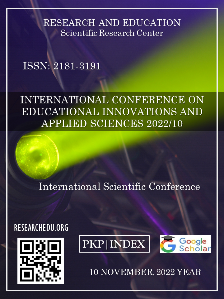 					View Vol. 1 No. 10 (2022): INTERNATIONAL  СONFERENCE  ON  EDUCATIONAL  INNOVATIONS  AND  APPLIED  SCIENCES 2022/10
				