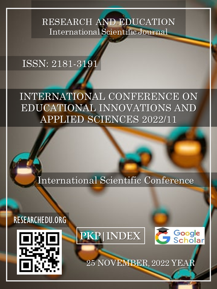 					View Vol. 1 No. 11 (2022): INTERNATIONAL СONFERENCE ON EDUCATIONAL INNOVATIONS AND APPLIED SCIENCES 2022/11
				