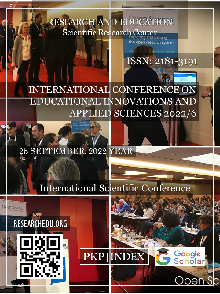 					View Vol. 1 No. 6 (2022): INTERNATIONAL  СONFERENCE  ON  EDUCATIONAL  INNOVATIONS  AND  APPLIED  SCIENCES 2022/6
				