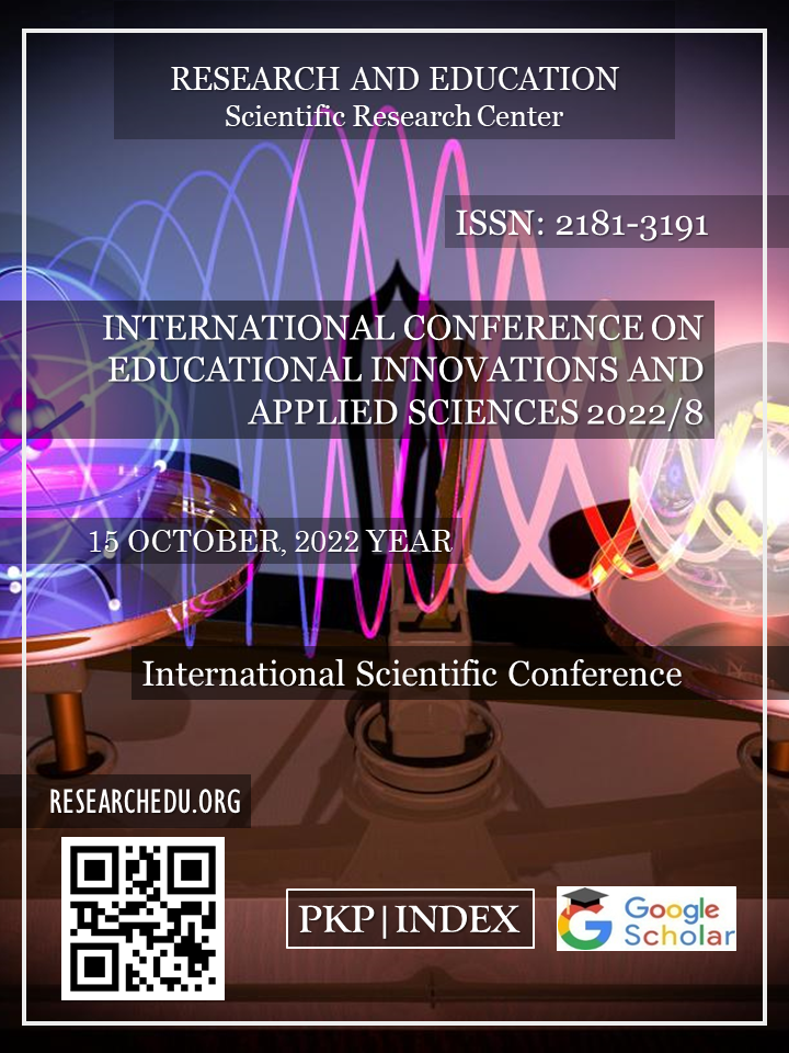 					View Vol. 1 No. 8 (2022): INTERNATIONAL  СONFERENCE  ON  EDUCATIONAL  INNOVATIONS  AND  APPLIED  SCIENCES 2022/8
				