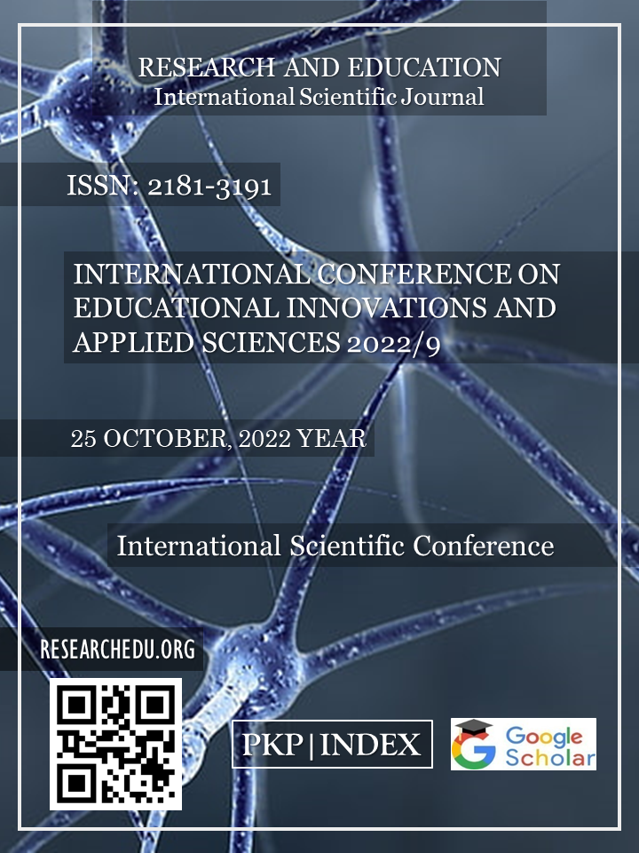 					View Vol. 1 No. 9 (2022): INTERNATIONAL  СONFERENCE  ON  EDUCATIONAL  INNOVATIONS  AND  APPLIED  SCIENCES 2022/9
				